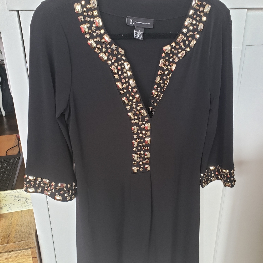 Little Black Dress with Gold Accents, Machine Washable